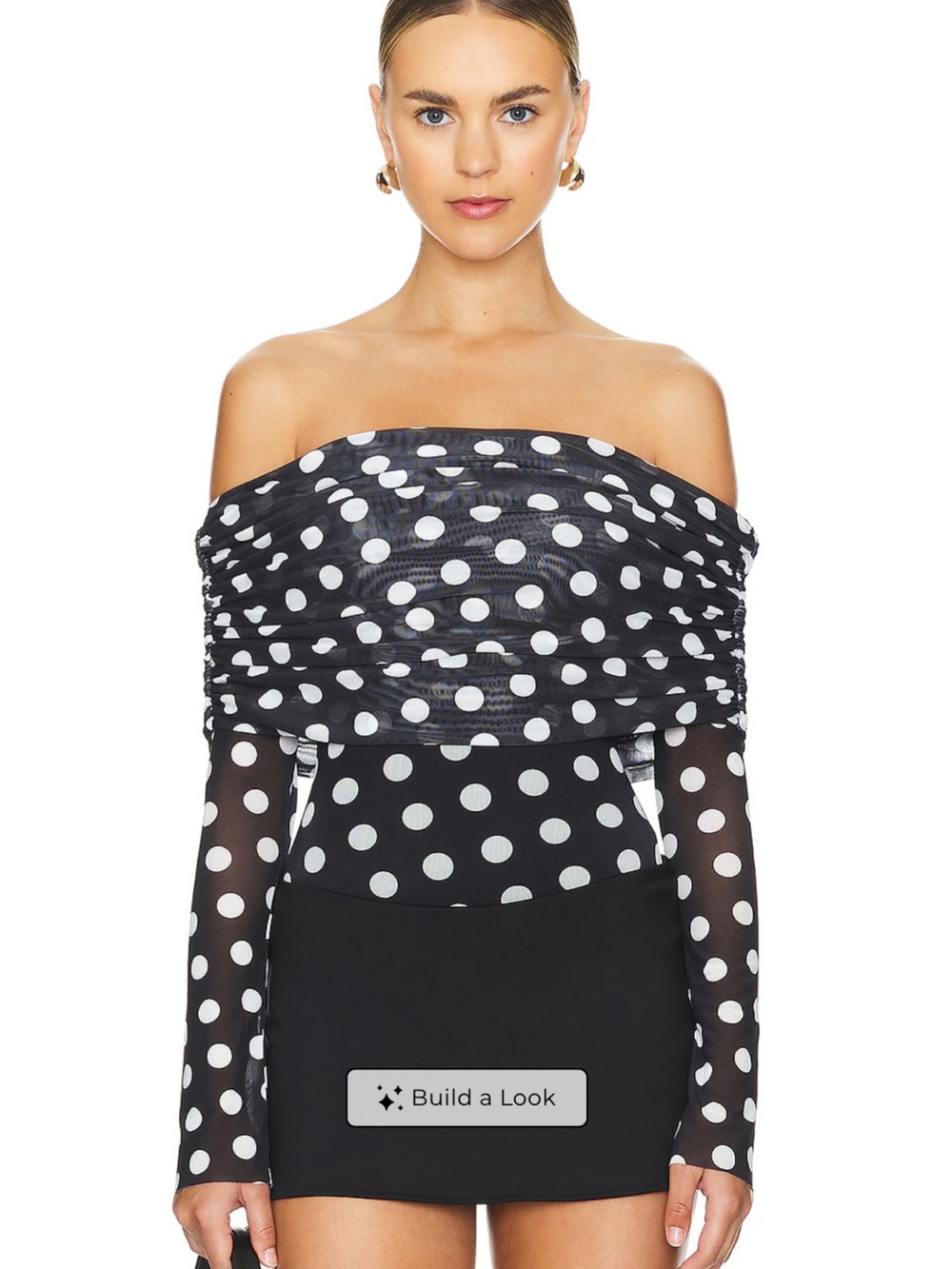 AFRM Black and White Polka Dot Off-Shoulder Bodysuit
